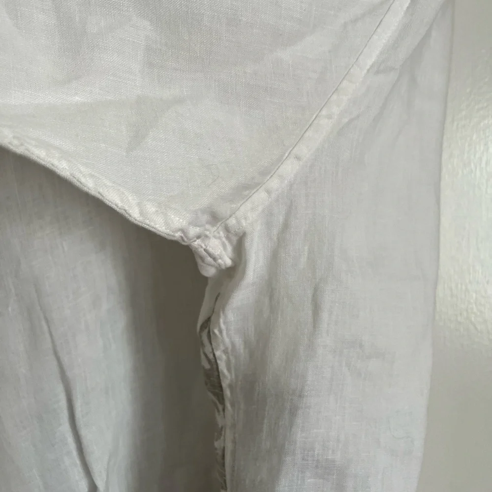 Guess Jeans Vintage Y2K White 100% Linen Shirt Coastal Beach Vacation Groom